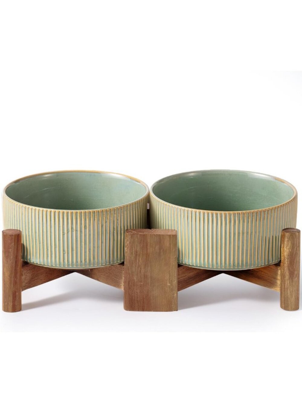Stylish Ceramic Dog Bowls Set with Wood Stand - 2 Pack, 3.5 Cups for Medium Pets